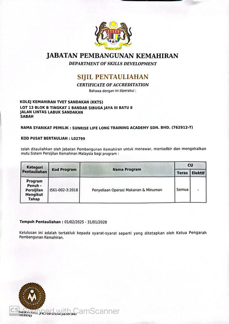 Sijil JPK F&B Level 3